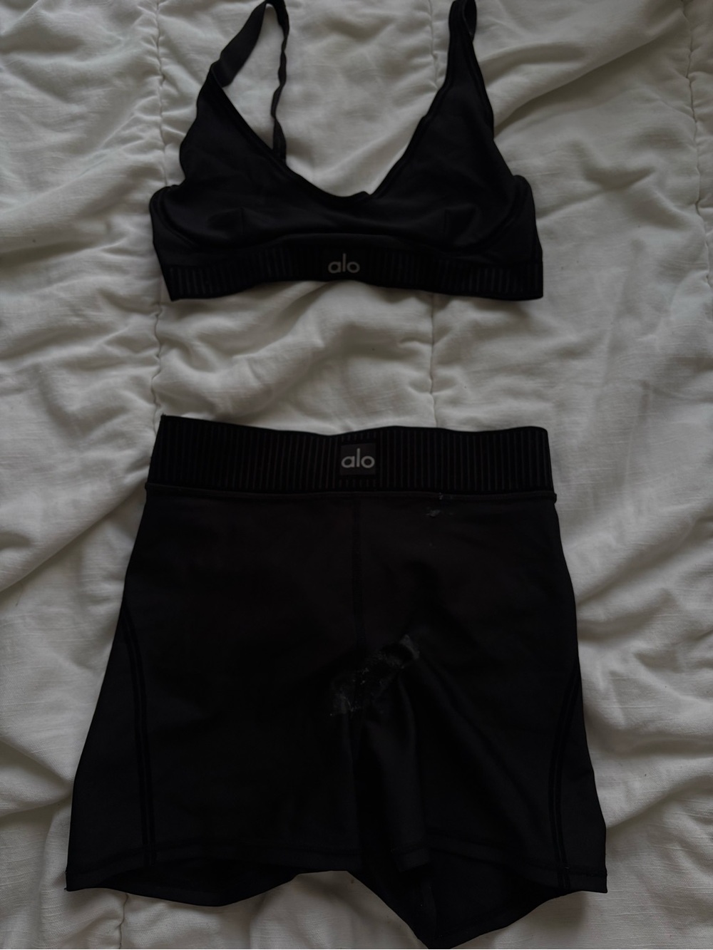 ALO Yoga Black Shorts Set Seamless Bralette and High-Waist Shorts